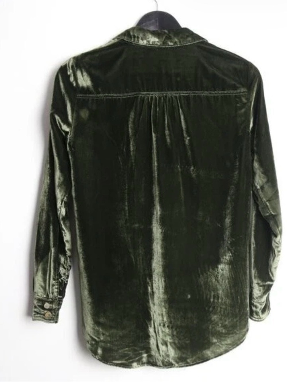 Anthropologie Pilcro Hadley Velvet Button-Down Shirt - size medium in Green - Picture 5 of 5